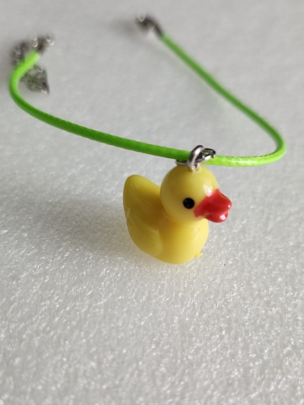 Hand Crafted Yellow Duck Charm Bracelet / Anklet on Green Cord